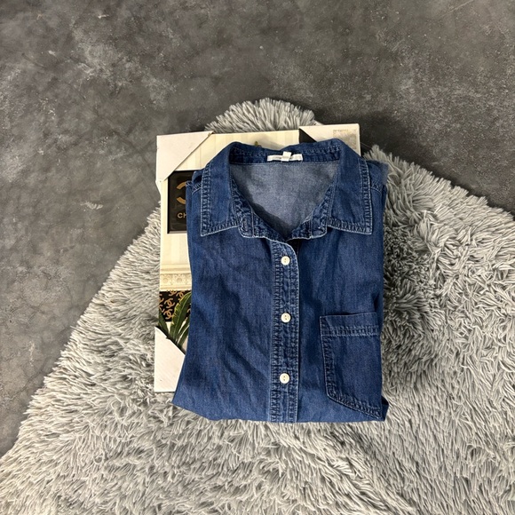 Maurices Dark Blue Casual Long Sleeve Button Down Denim Jean Chambray Shirt 1 XL - Picture 16 of 16